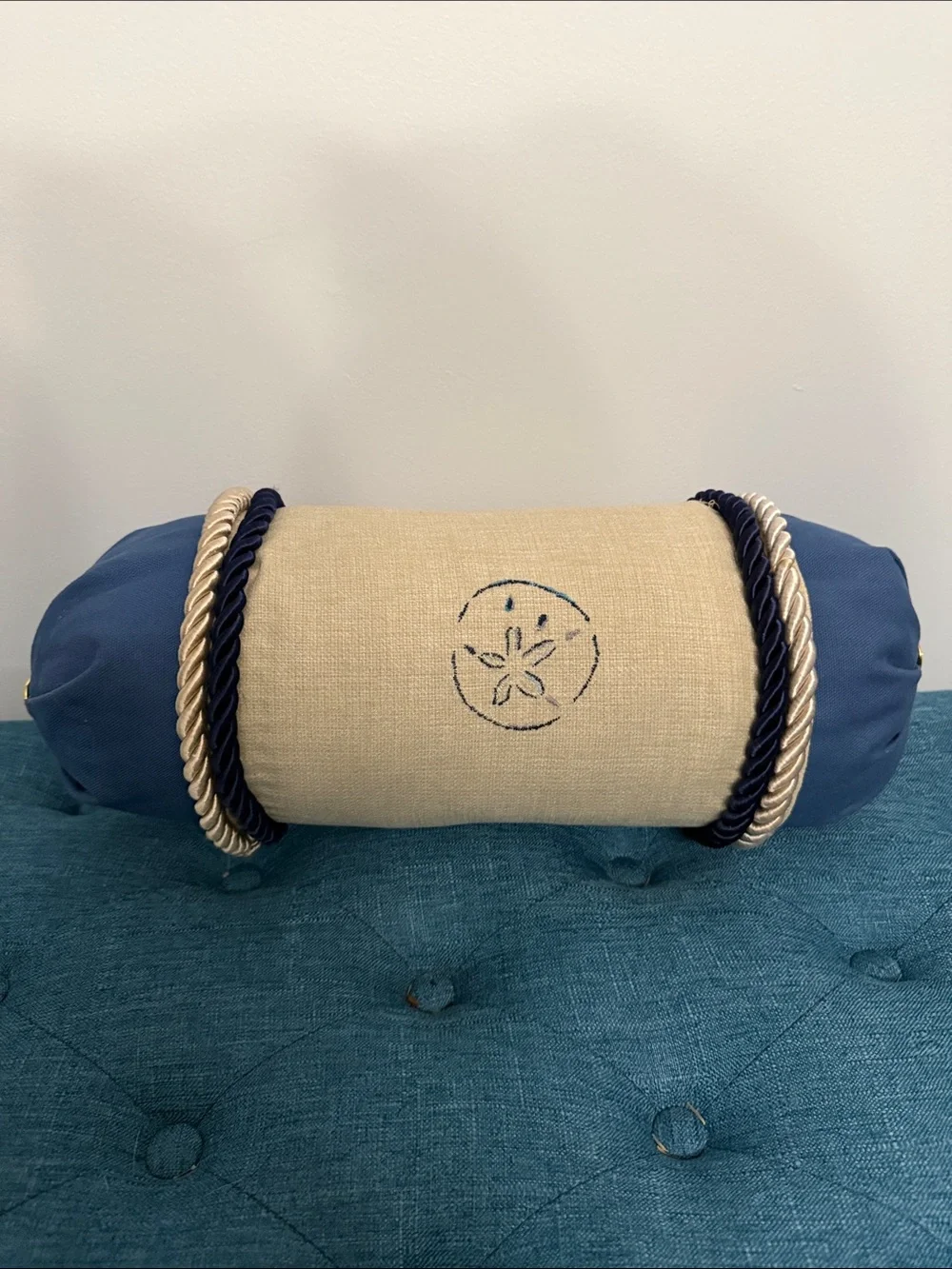 Blue and Beige Sand Dollar Bolster Pillow